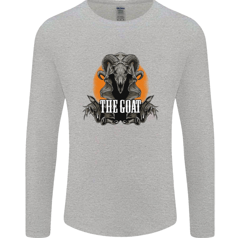 The Goat Skull Gothic Demon Satan Monster Mens Long Sleeve T-Shirt Sports Grey