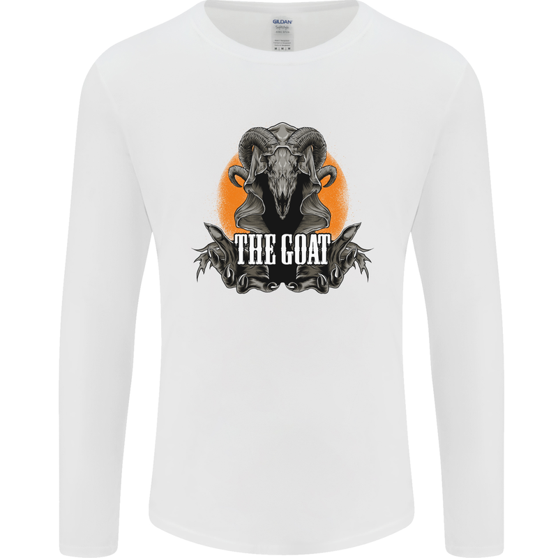 The Goat Skull Gothic Demon Satan Monster Mens Long Sleeve T-Shirt White