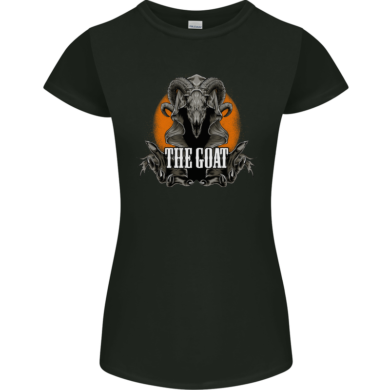 The Goat Skull Gothic Demon Satan Monster Womens Petite Cut T-Shirt Black