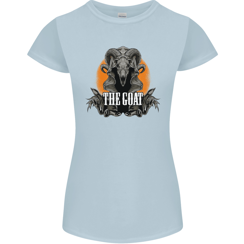 The Goat Skull Gothic Demon Satan Monster Womens Petite Cut T-Shirt Light Blue