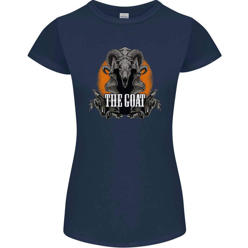 The Goat Skull Gothic Demon Satan Monster Womens Petite Cut T-Shirt Navy Blue