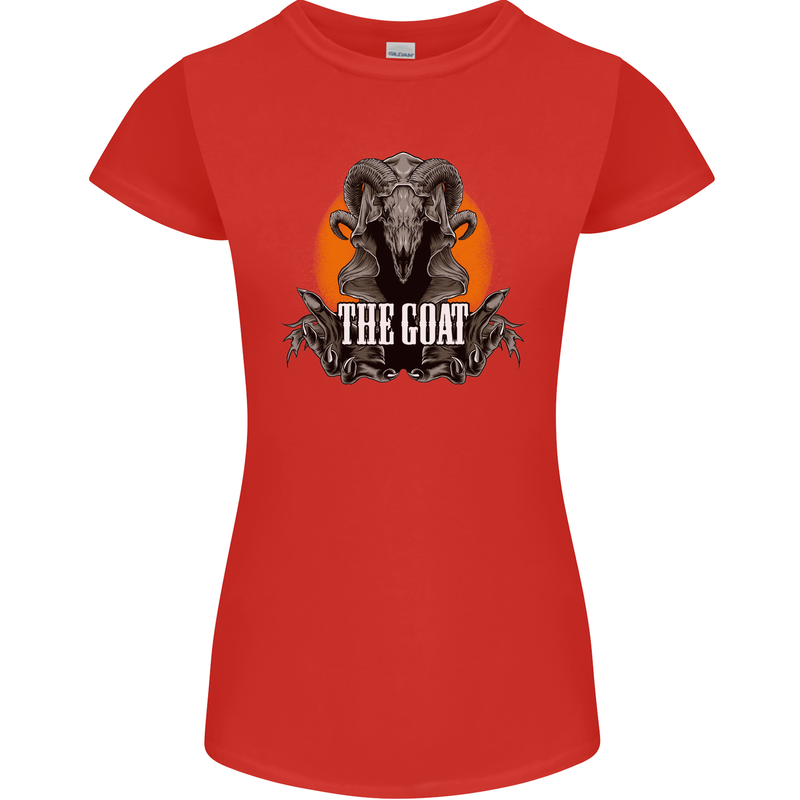 The Goat Skull Gothic Demon Satan Monster Womens Petite Cut T-Shirt Red