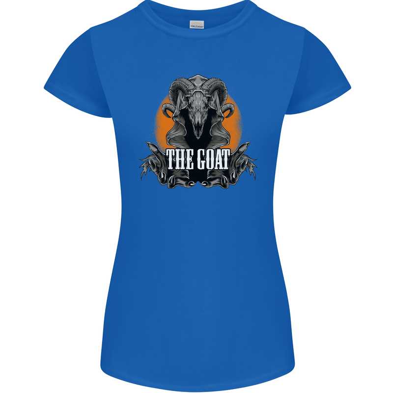 The Goat Skull Gothic Demon Satan Monster Womens Petite Cut T-Shirt Royal Blue