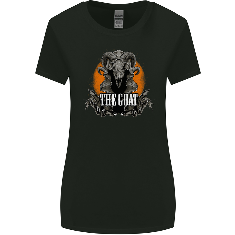The Goat Skull Gothic Demon Satan Monster Womens Wider Cut T-Shirt Black