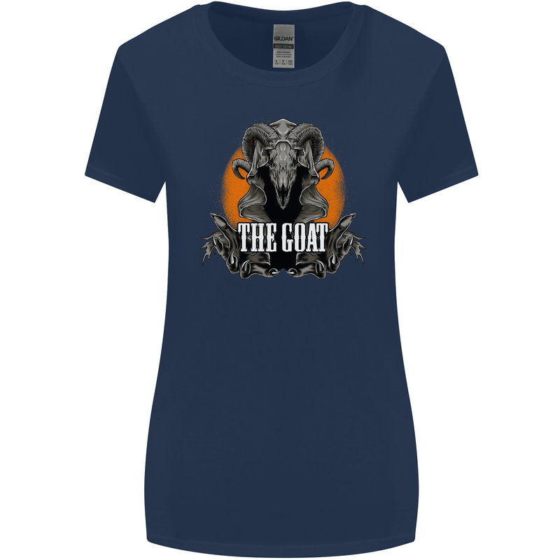 The Goat Skull Gothic Demon Satan Monster Womens Wider Cut T-Shirt Navy Blue