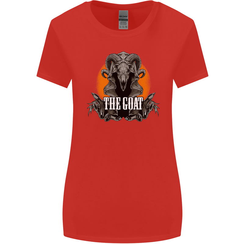 The Goat Skull Gothic Demon Satan Monster Womens Wider Cut T-Shirt Red