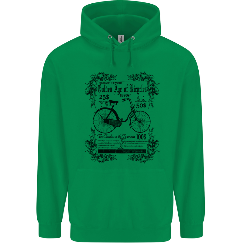 The Golden Age of Bicycles Cyclist Cycling Mens 80% Cotton Hoodie Irish Green