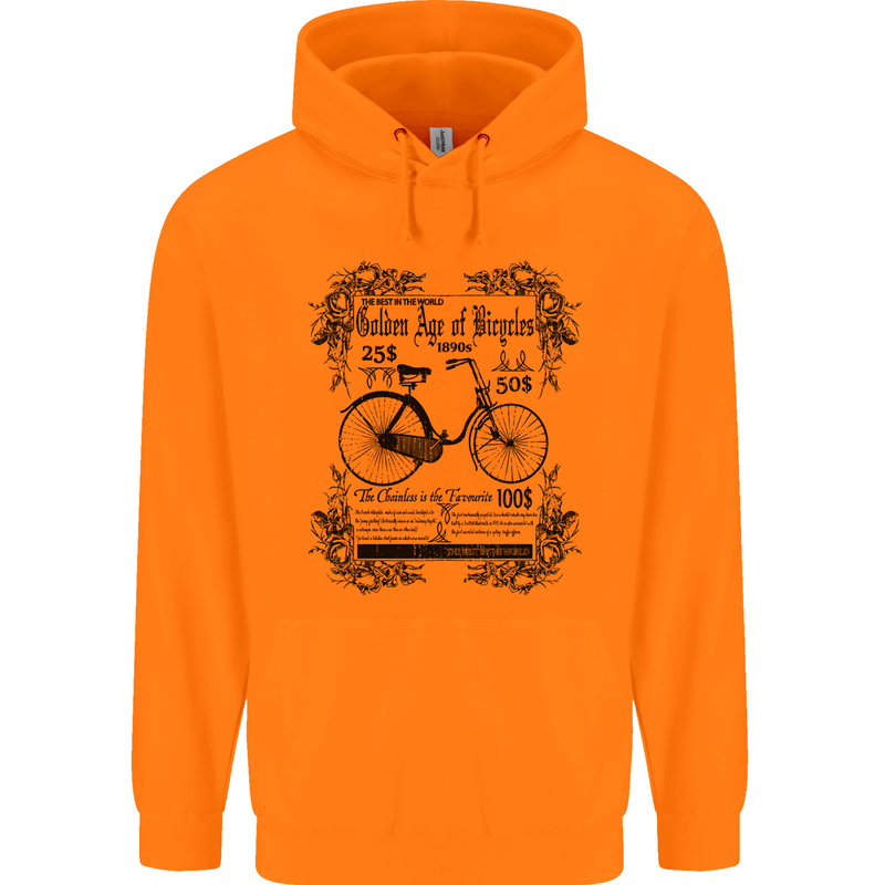 The Golden Age of Bicycles Cyclist Cycling Mens 80% Cotton Hoodie Orange