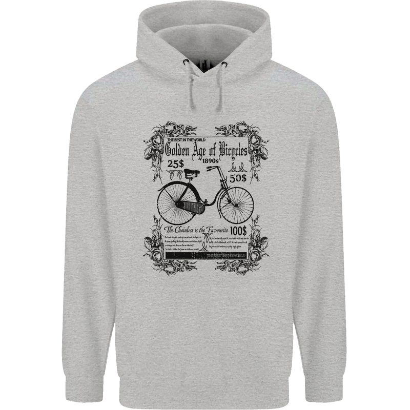 The Golden Age of Bicycles Cyclist Cycling Mens 80% Cotton Hoodie Sports Grey