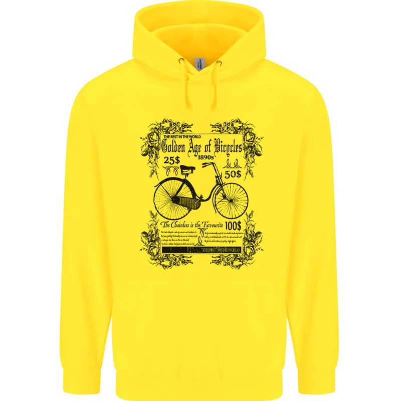 The Golden Age of Bicycles Cyclist Cycling Mens 80% Cotton Hoodie Yellow
