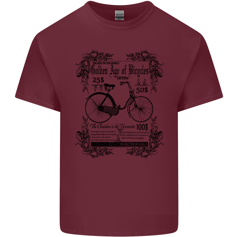 The Golden Age of Bicycles Cyclist Cycling Mens Cotton T-Shirt Tee Top Maroon
