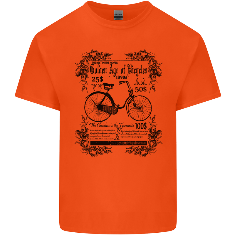 The Golden Age of Bicycles Cyclist Cycling Mens Cotton T-Shirt Tee Top Orange