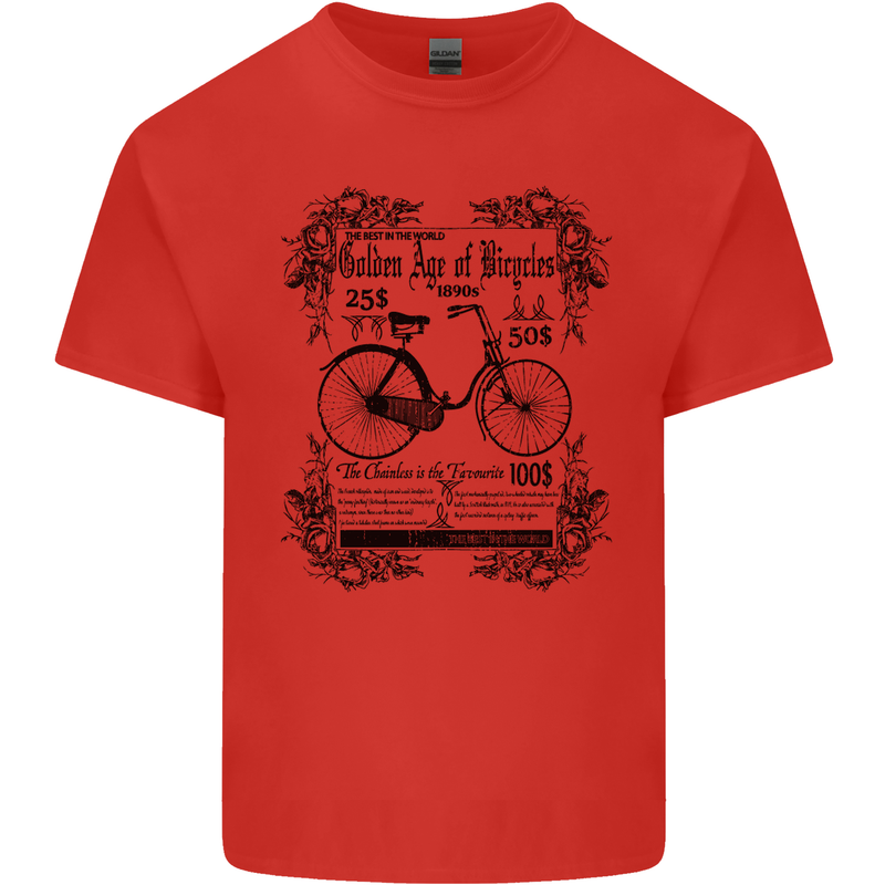 The Golden Age of Bicycles Cyclist Cycling Mens Cotton T-Shirt Tee Top Red