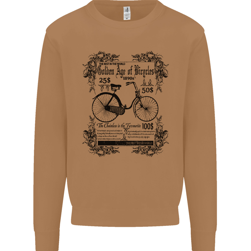 The Golden Age of Bicycles Cyclist Cycling Mens Sweatshirt Jumper Caramel Latte