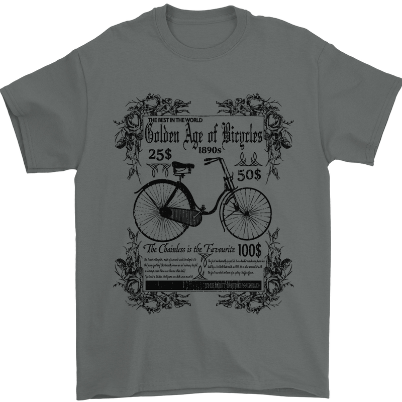 The Golden Age of Bicycles Cyclist Cycling Mens T-Shirt Cotton Gildan Charcoal