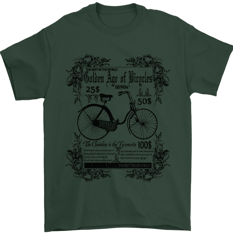 The Golden Age of Bicycles Cyclist Cycling Mens T-Shirt Cotton Gildan Forest Green