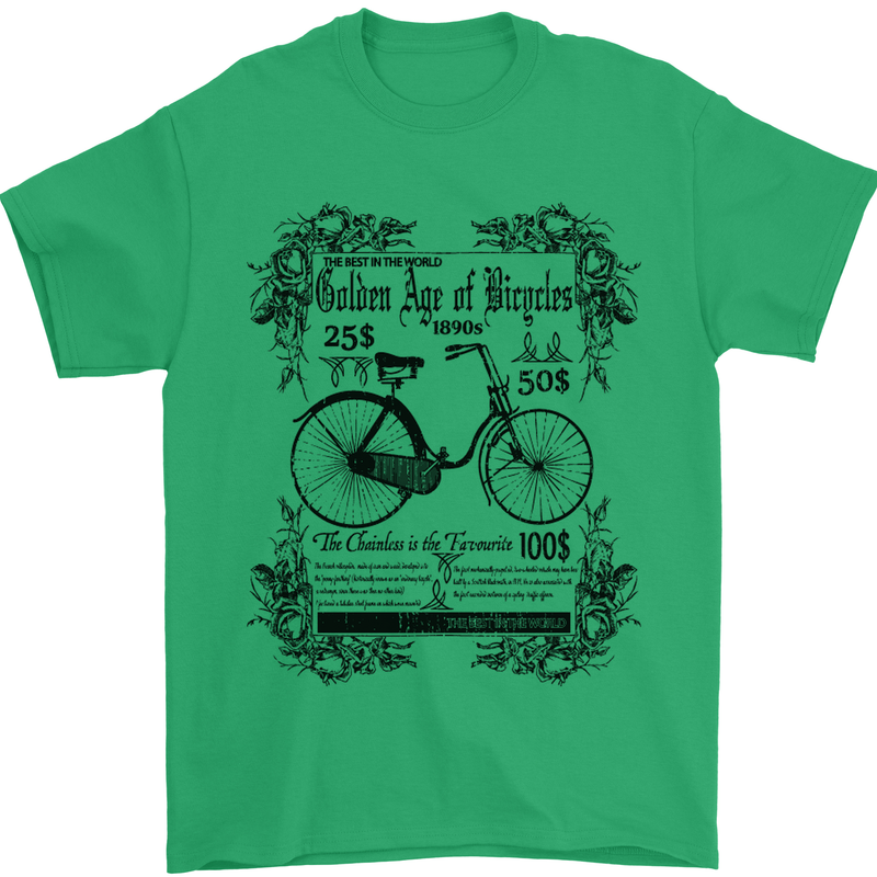 The Golden Age of Bicycles Cyclist Cycling Mens T-Shirt Cotton Gildan Irish Green