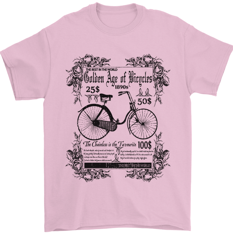 The Golden Age of Bicycles Cyclist Cycling Mens T-Shirt Cotton Gildan Light Pink