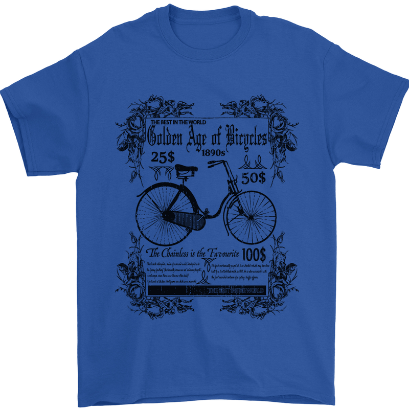 The Golden Age of Bicycles Cyclist Cycling Mens T-Shirt Cotton Gildan Royal Blue
