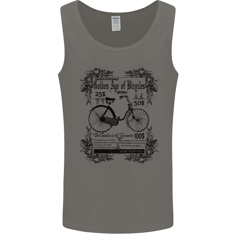 The Golden Age of Bicycles Cyclist Cycling Mens Vest Tank Top Charcoal