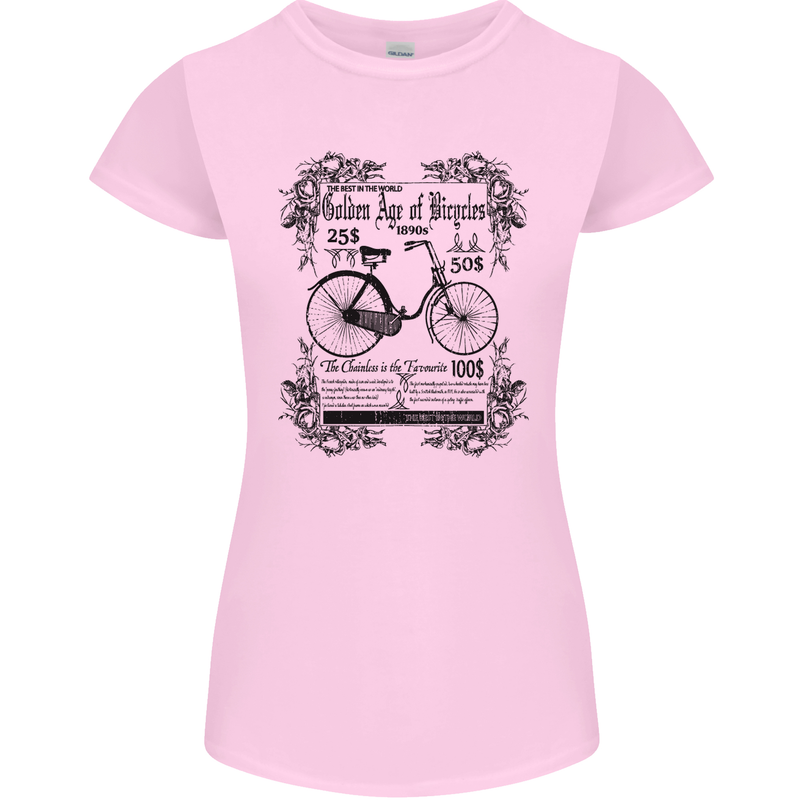 The Golden Age of Bicycles Cyclist Cycling Womens Petite Cut T-Shirt Light Pink