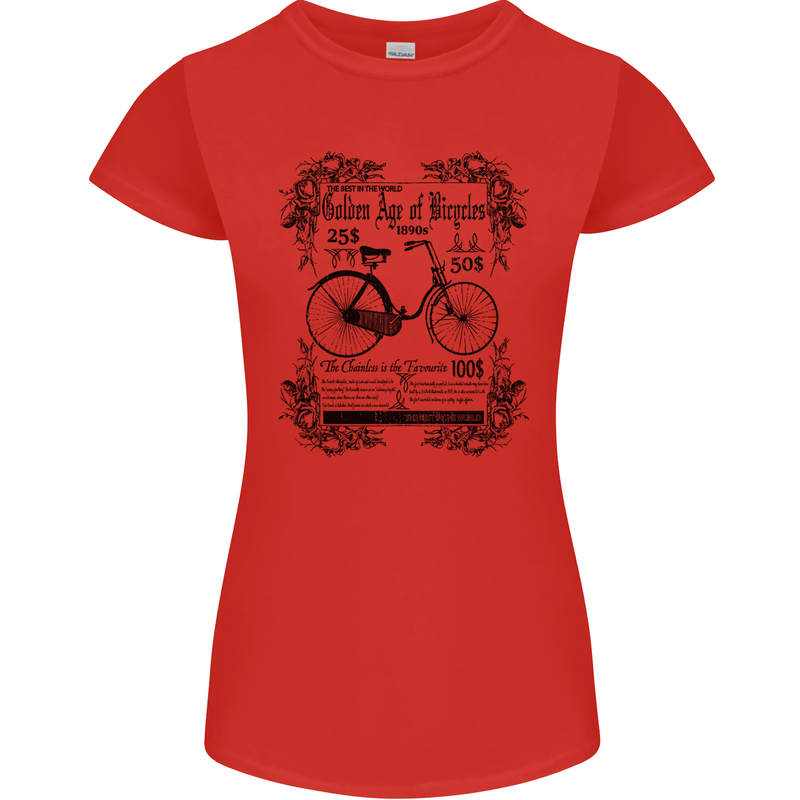 The Golden Age of Bicycles Cyclist Cycling Womens Petite Cut T-Shirt Red