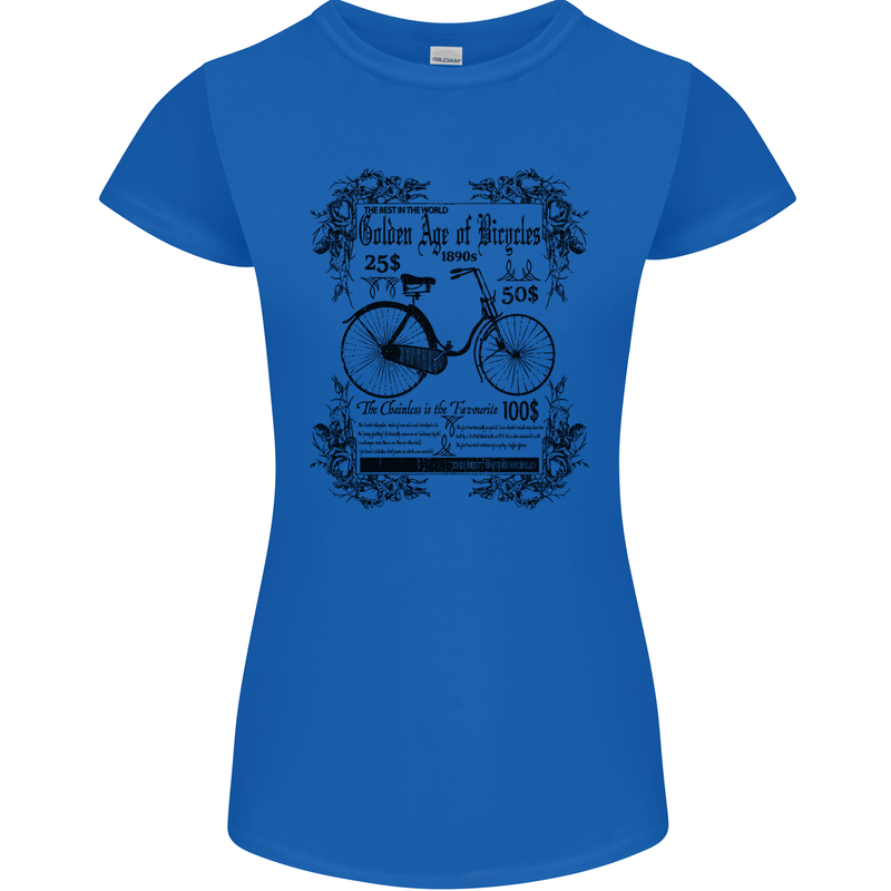 The Golden Age of Bicycles Cyclist Cycling Womens Petite Cut T-Shirt Royal Blue