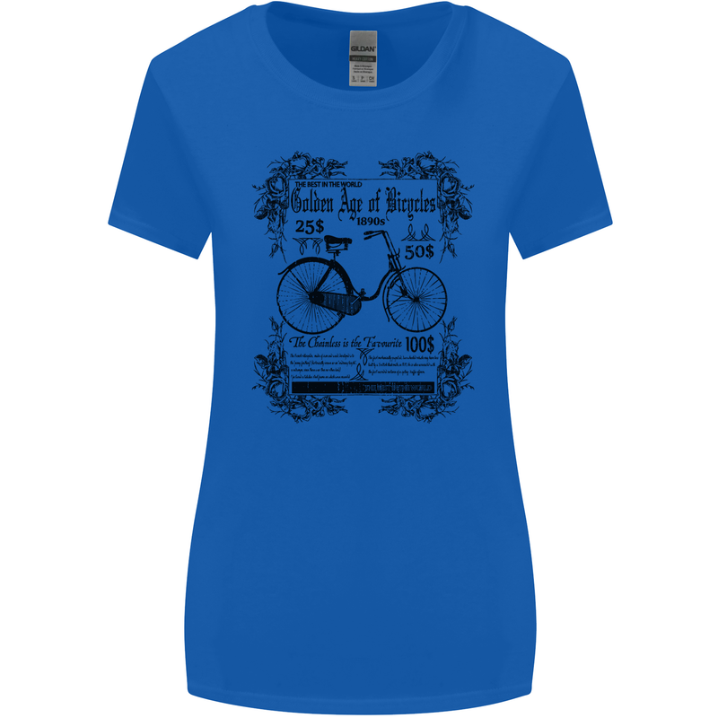 The Golden Age of Bicycles Cyclist Cycling Womens Wider Cut T-Shirt Royal Blue