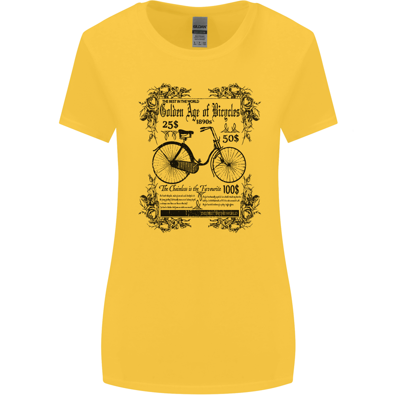 The Golden Age of Bicycles Cyclist Cycling Womens Wider Cut T-Shirt Yellow