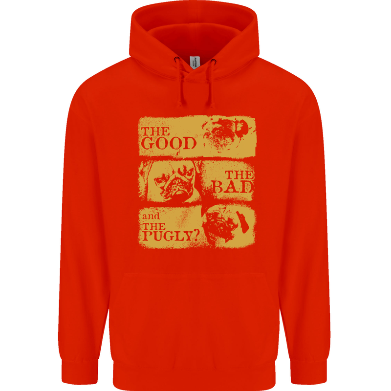 The Good the Bad the Pugly Funny Pug Childrens Kids Hoodie Bright Red