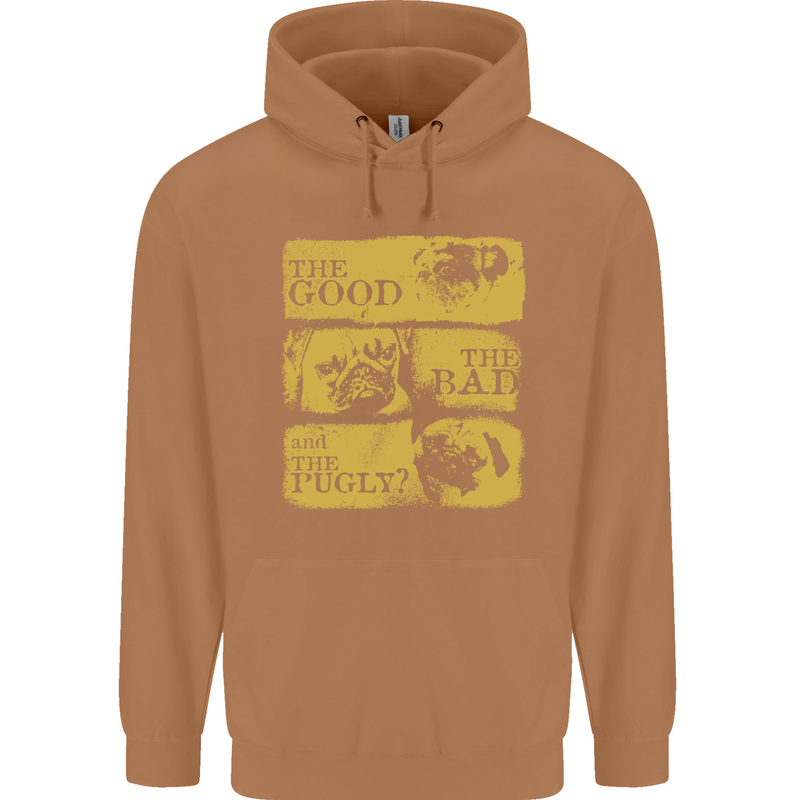 The Good the Bad the Pugly Funny Pug Mens 80% Cotton Hoodie Caramel Latte