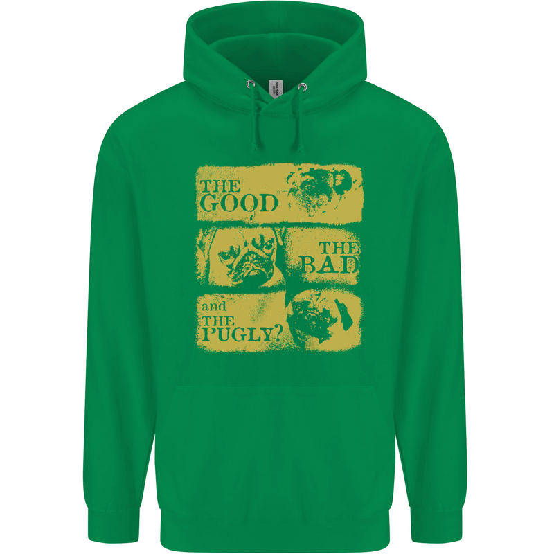 The Good the Bad the Pugly Funny Pug Mens 80% Cotton Hoodie Irish Green