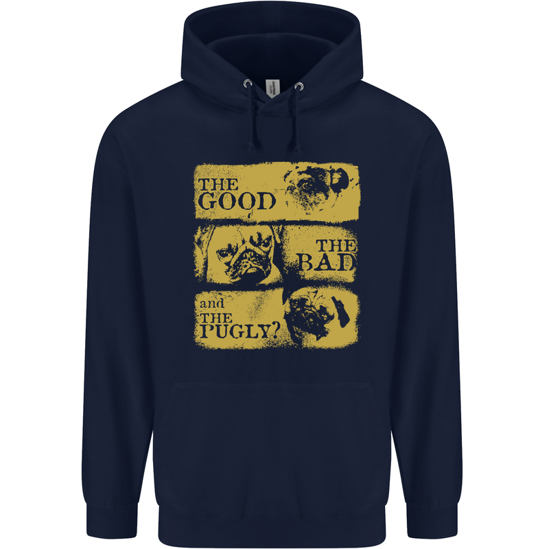 The Good the Bad the Pugly Funny Pug Mens 80% Cotton Hoodie Navy Blue