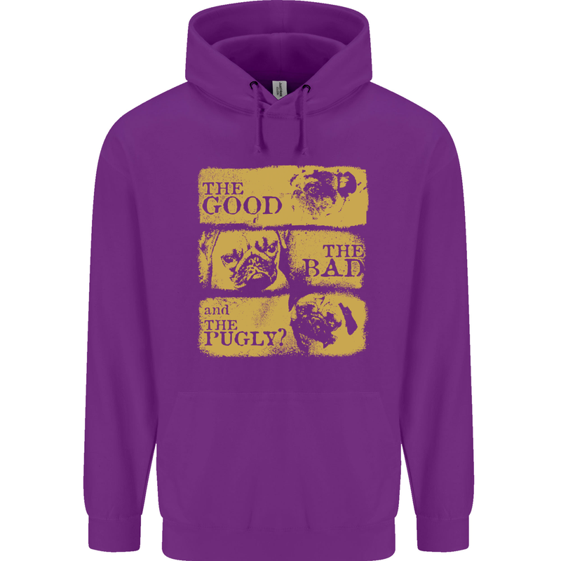 The Good the Bad the Pugly Funny Pug Mens 80% Cotton Hoodie Purple