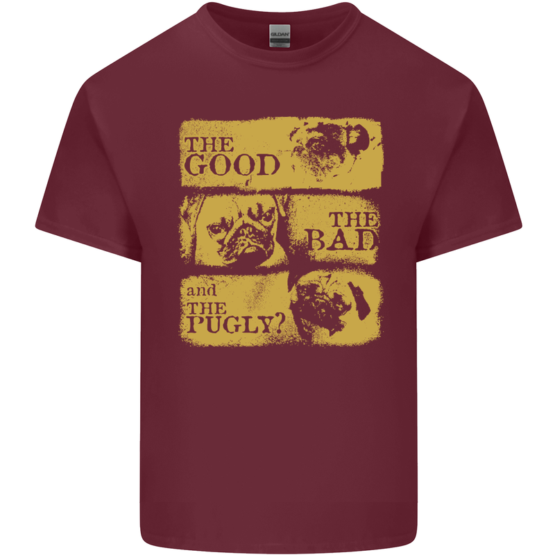 The Good the Bad the Pugly Funny Pug Mens Cotton T-Shirt Tee Top Maroon