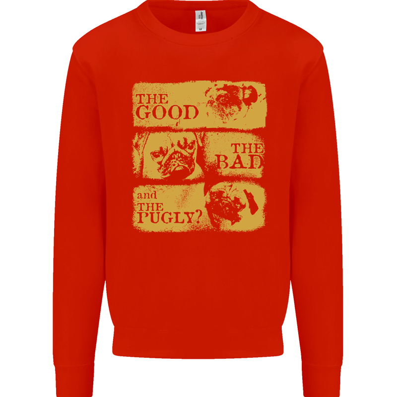 The Good the Bad the Pugly Funny Pug Mens Sweatshirt Jumper Bright Red