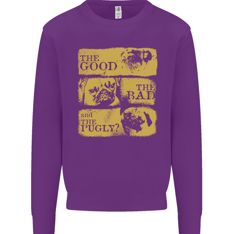 The Good the Bad the Pugly Funny Pug Mens Sweatshirt Jumper Purple