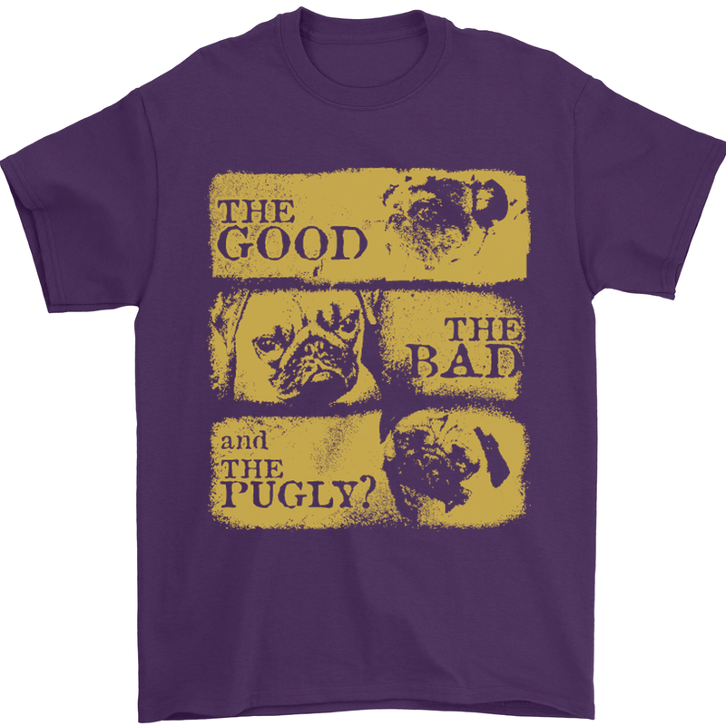 The Good the Bad the Pugly Funny Pug Mens T-Shirt Cotton Gildan Purple