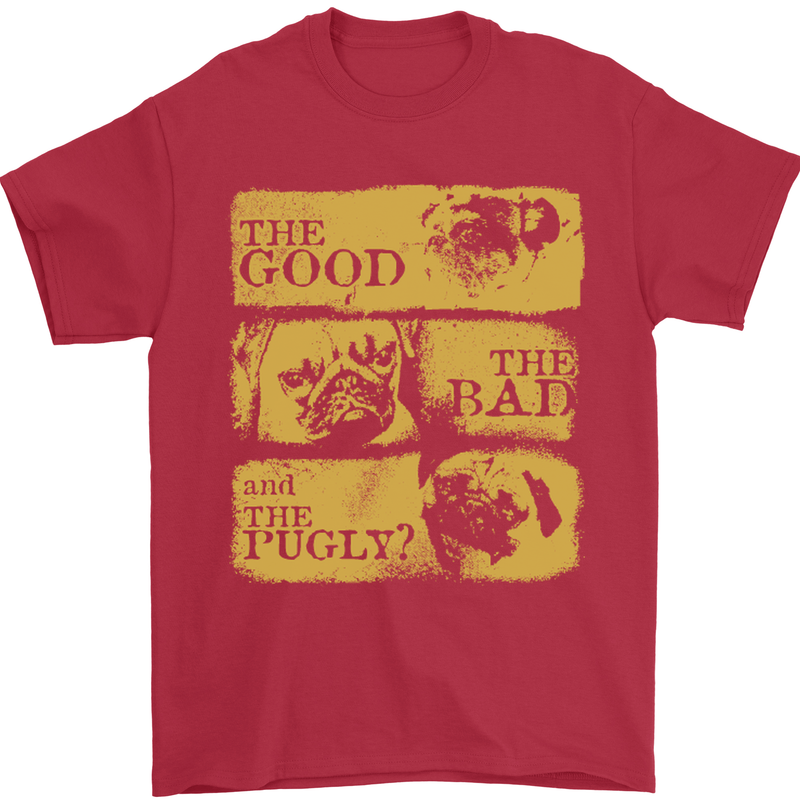 The Good the Bad the Pugly Funny Pug Mens T-Shirt Cotton Gildan Red