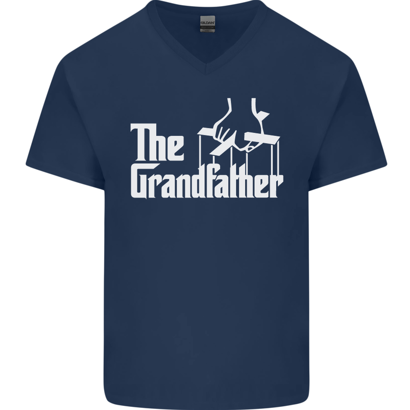 The Grandfather Grandad Grandparent's Day Mens V-Neck Cotton T-Shirt Navy Blue