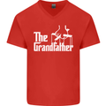 The Grandfather Grandad Grandparent's Day Mens V-Neck Cotton T-Shirt Red