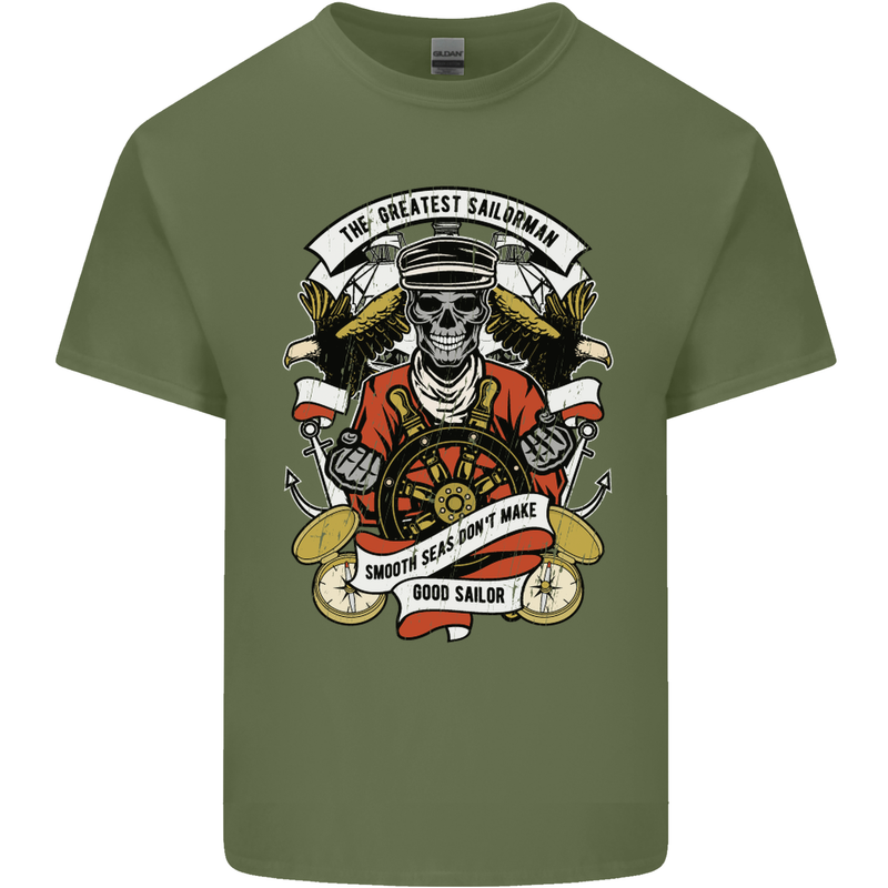 The Greatest Sailorman Sailing Sailor Mens Cotton T-Shirt Tee Top Military Green