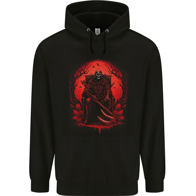 The Grim Reaper On His Throne Gothic Biker Mens 80% Cotton Hoodie Black