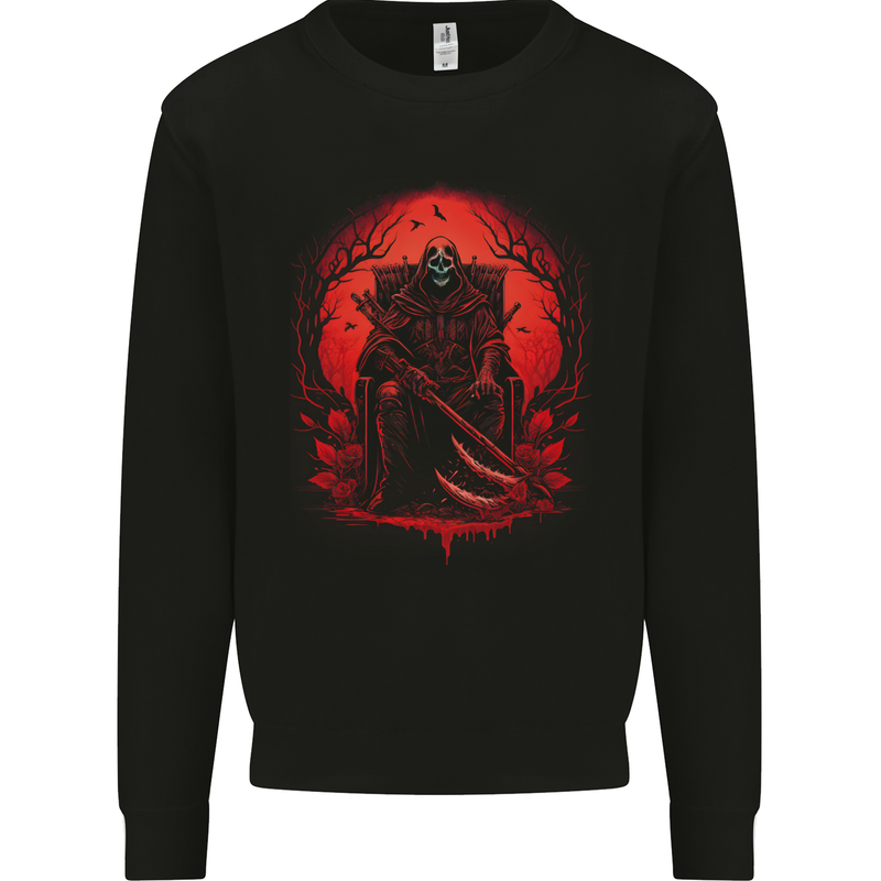 The Grim Reaper On His Throne Gothic Biker Mens Sweatshirt Jumper Black