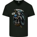 The Grim Reaper Skull Heavy Metal Gothic Mens V-Neck Cotton T-Shirt Black