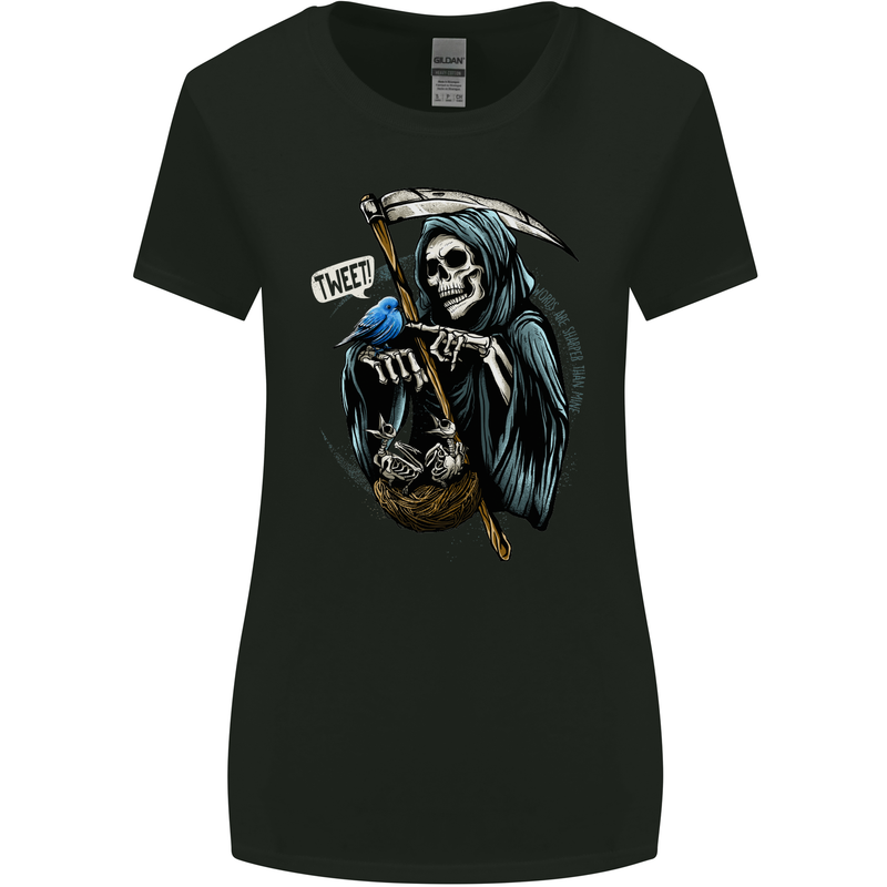 The Grim Reaper Skull Heavy Metal Gothic Womens Wider Cut T-Shirt Black