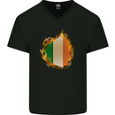 The Irish Tricolour Flag Fire Ireland Mens V-Neck Cotton T-Shirt Black