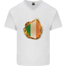 The Irish Tricolour Flag Fire Ireland Mens V-Neck Cotton T-Shirt White