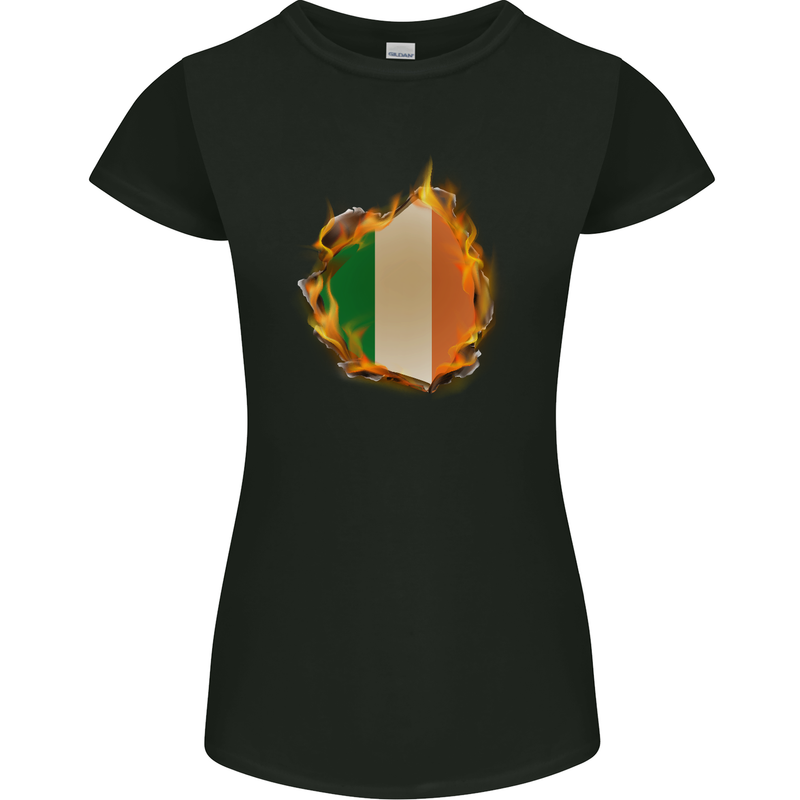 The Irish Tricolour Flag Fire Ireland Womens Petite Cut T-Shirt Black