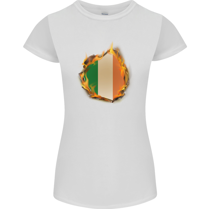 The Irish Tricolour Flag Fire Ireland Womens Petite Cut T-Shirt White